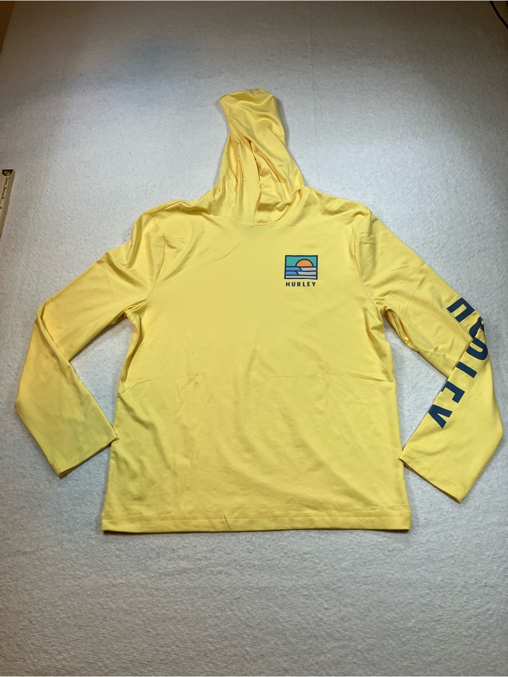 Hurley Yellow Long Sleeve Hooded Tee with Blue Logo